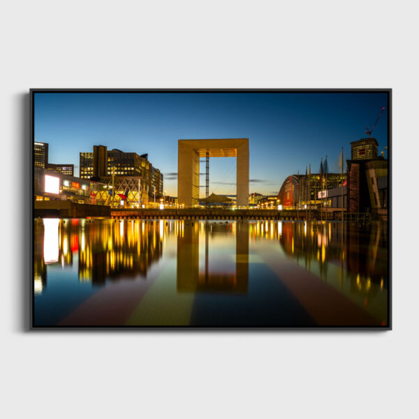 Reflections of the Grande Arche in Agam's monumental fountain Sebastien Desnoulez Fine Art print Une image pour rever Caisse americaine